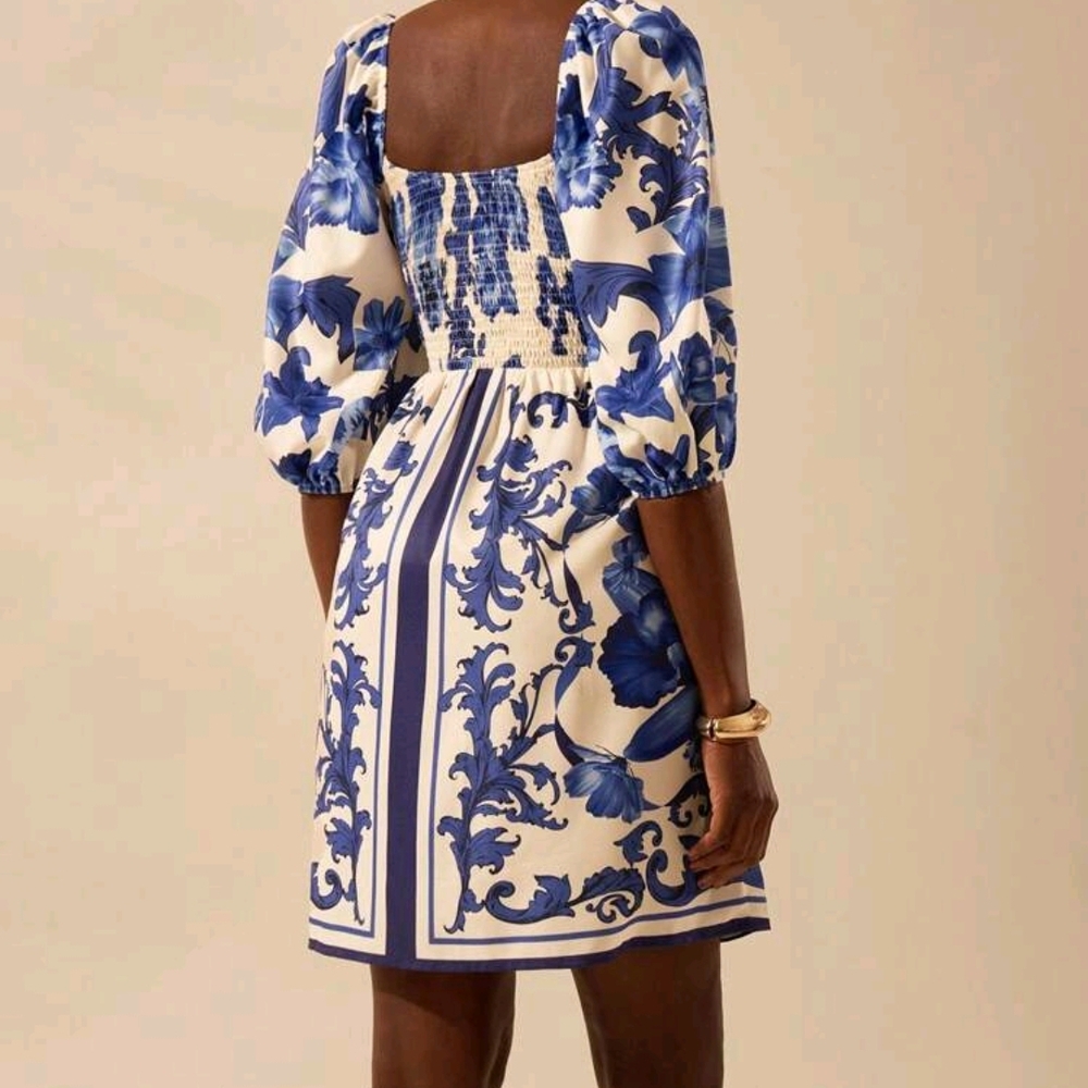 Blue Floral Cutout Mini Dress - Picture 3 of 6